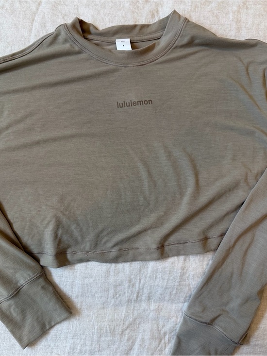 lululemon athletica Tops - Lululemon Cropped Crewneck Longsleeve - Olive/Tan